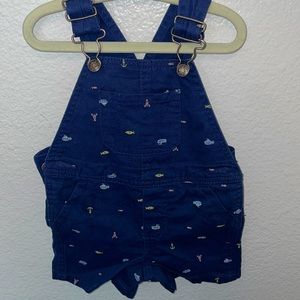 Brand New Carter’s 6 Month Overalls Shorts Navy Blue Denim Fish/Sea Print